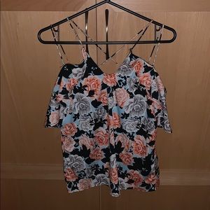 Satin/ silky Floral cross tank top